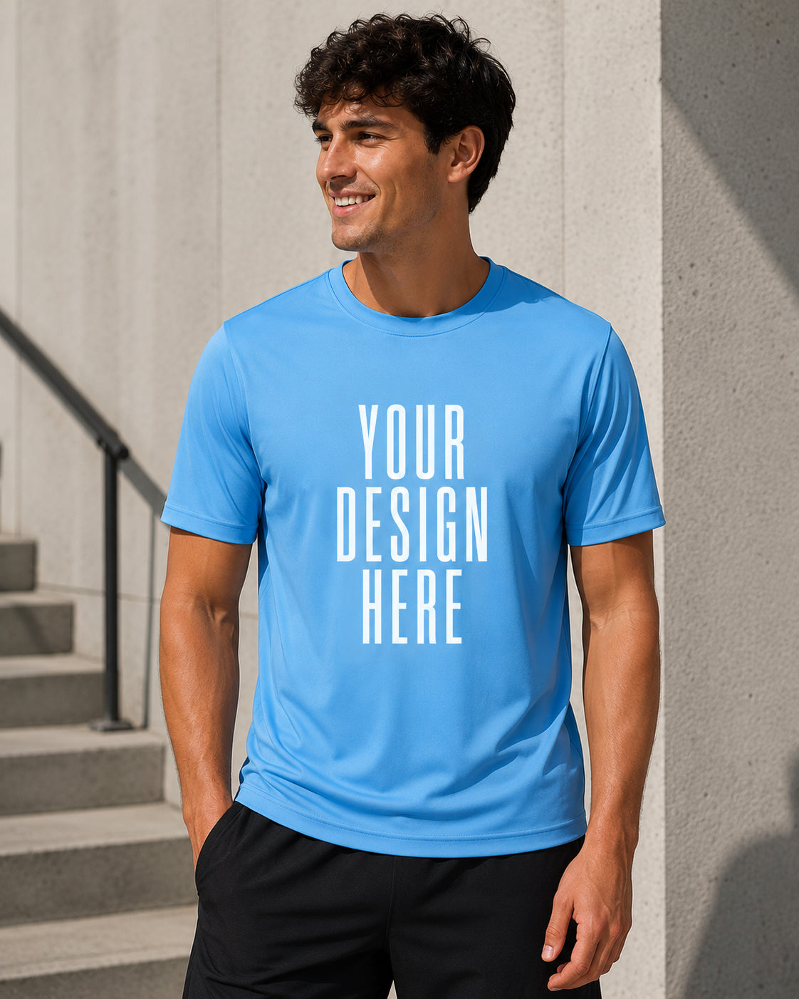 Polyester Blue T-Shirt with Design of Choice