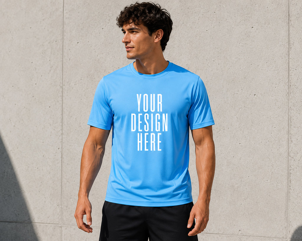 Polyester Blue T-Shirt with Design of Choice