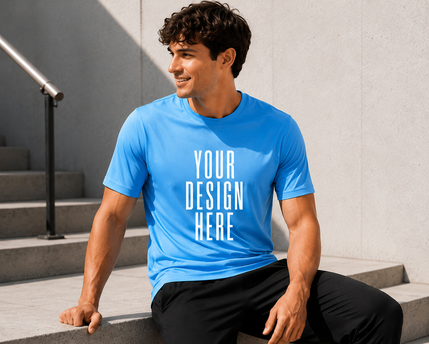 Polyester Blue T-Shirt with Design of Choice
