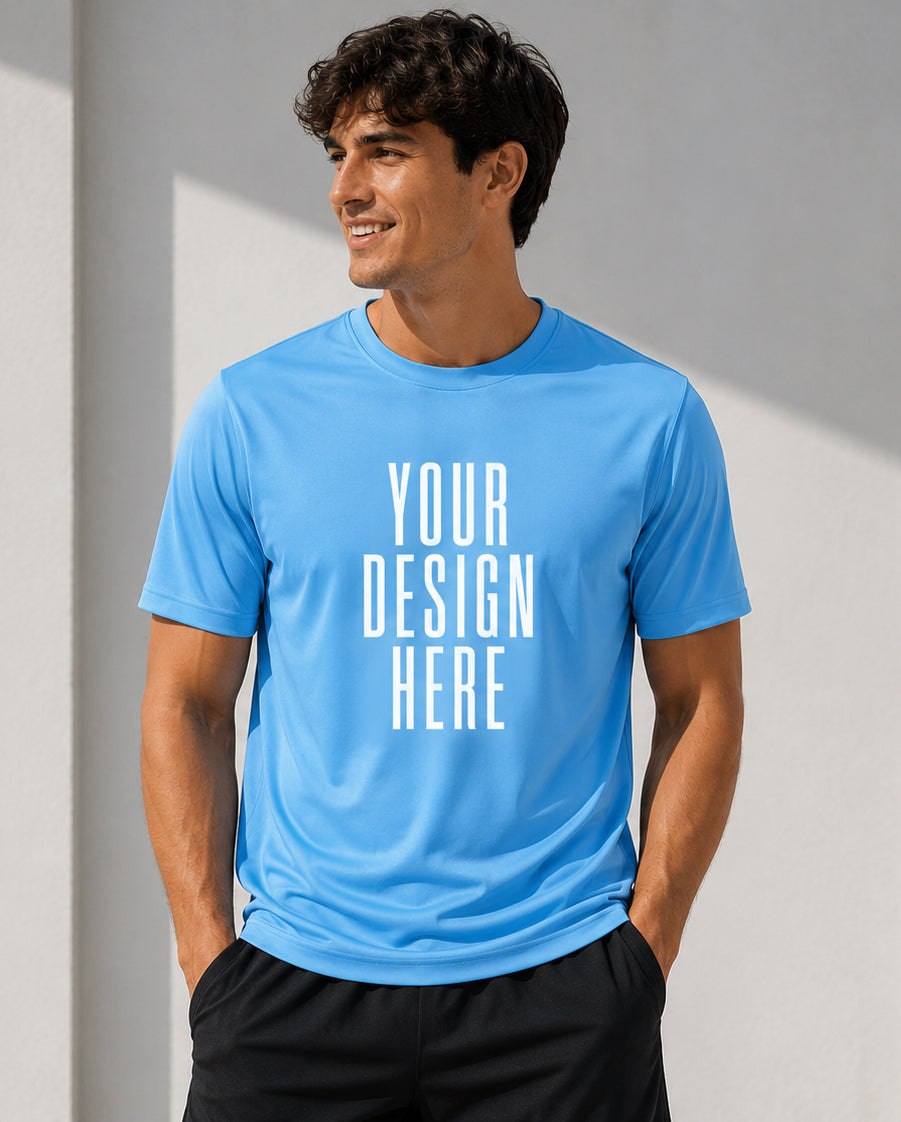 Polyester Blue T-Shirt with Design of Choice